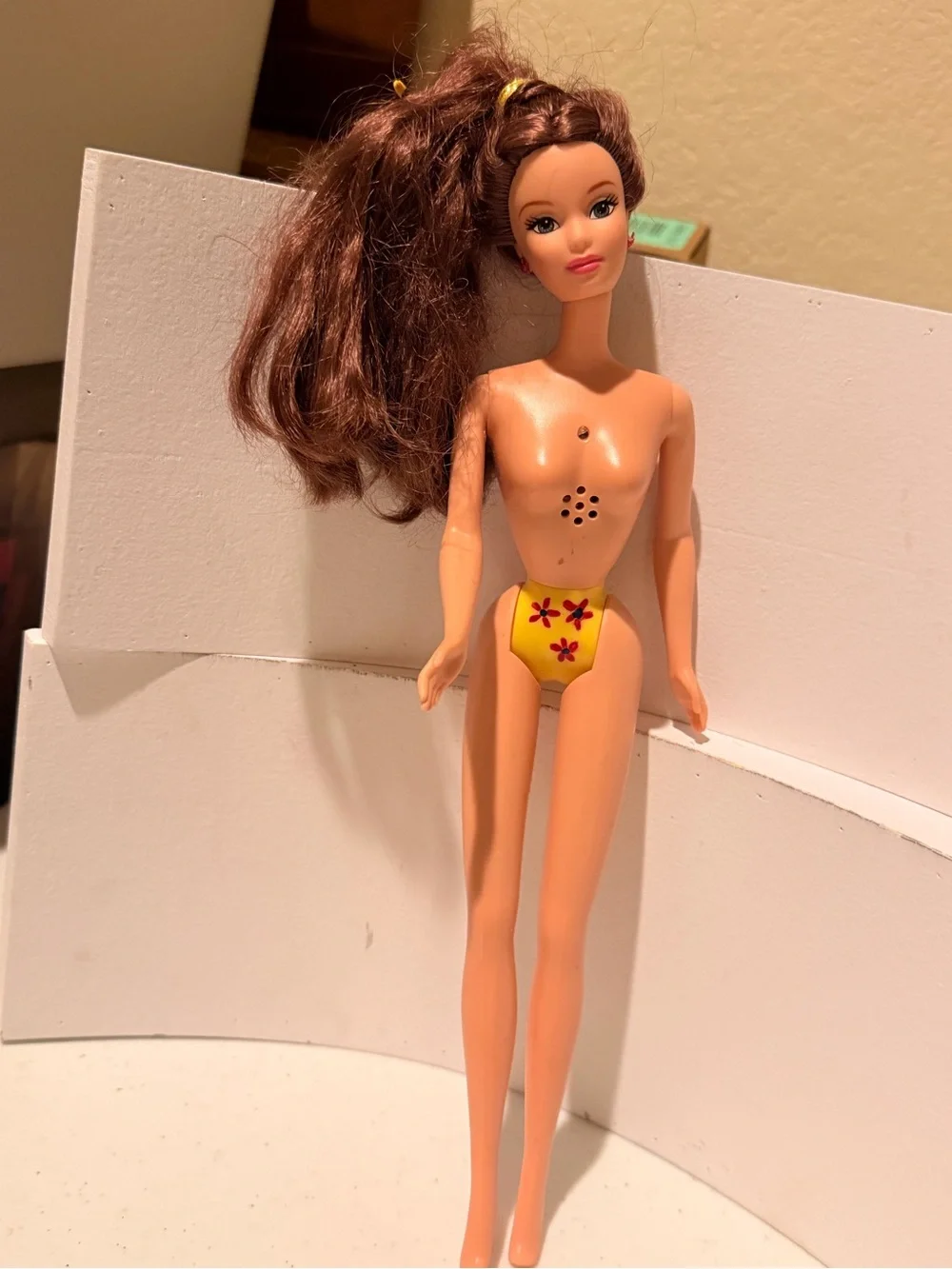 Mattel Brown-Haired Doll with Yellow Floral Swimsuit